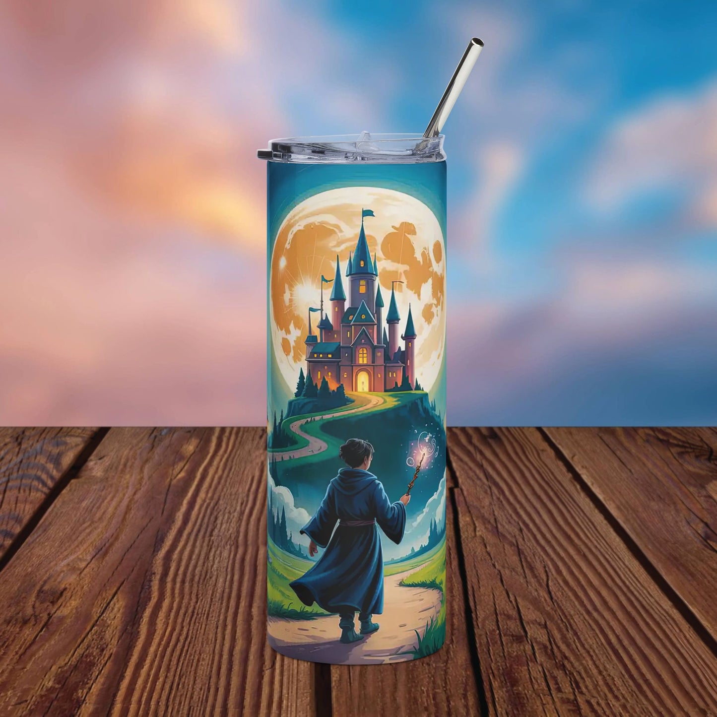 Wizard Castle 20oz Skinny Tumbler | Steampunk Fantasy Insulated Cup