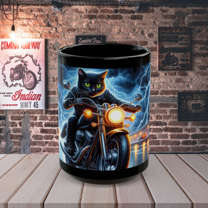 Biker Cat Riding Through Lightning mug - ceramic gift mug (11oz/15oz)