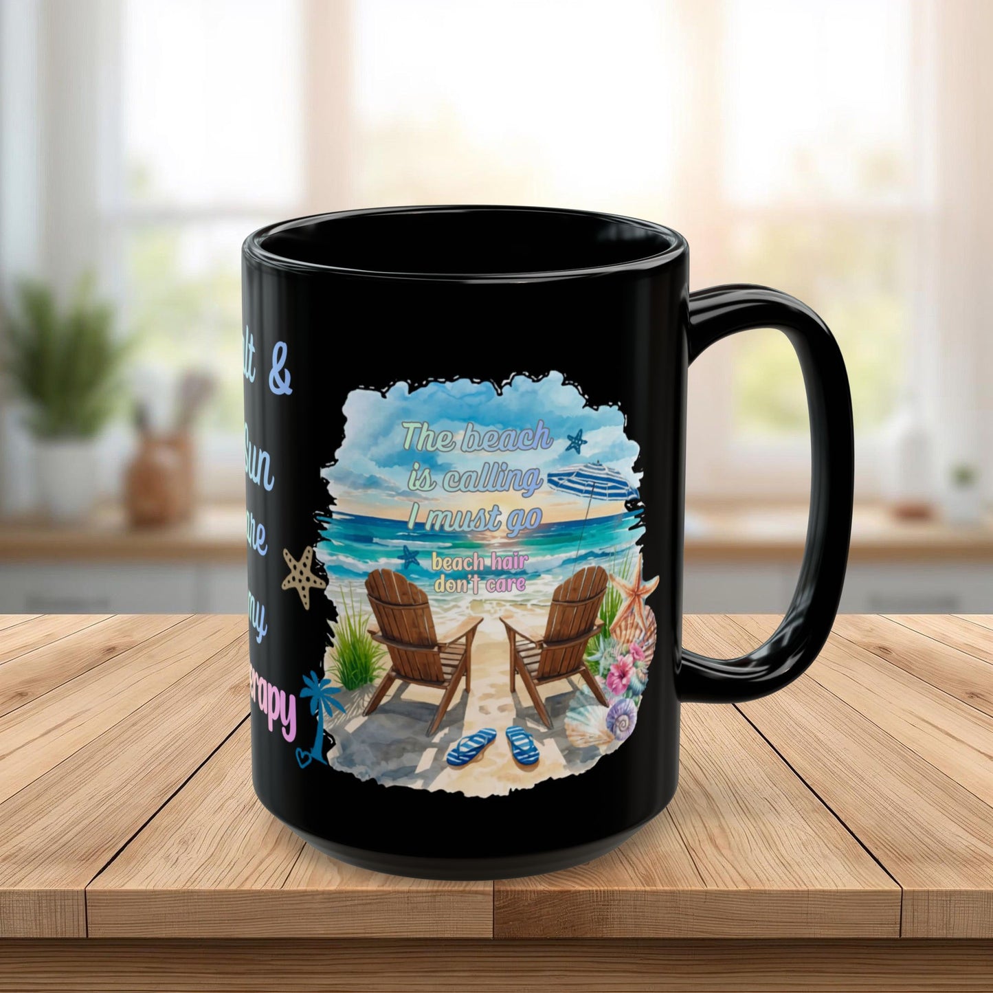 Beach Mug - "Salt & Sun Are My Therapy" Scenic Ocean Coffee Cup (11oz/15oz)