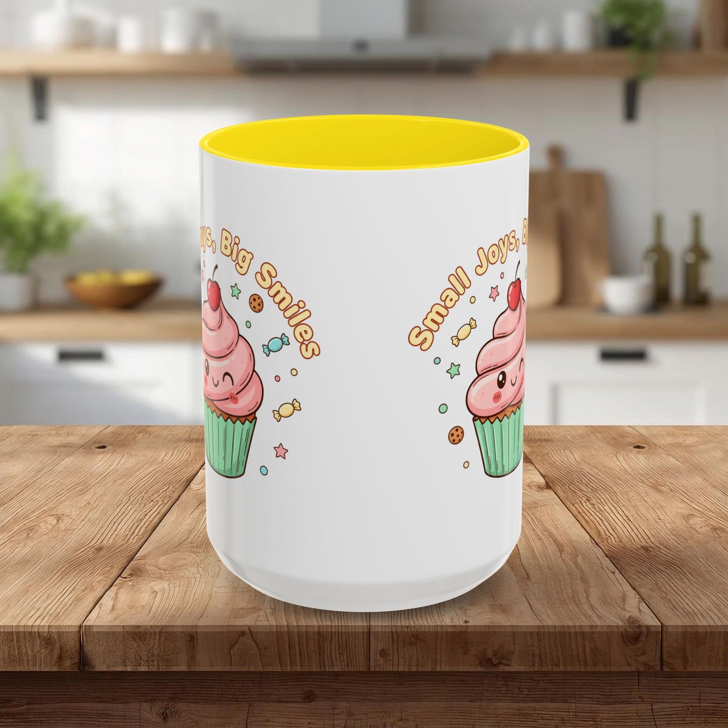 Cupcake Mug - "Small Joys, Big Smiles" Cute Kawaii Accent Coffee Mug/ Gift Mug (11/15oz)