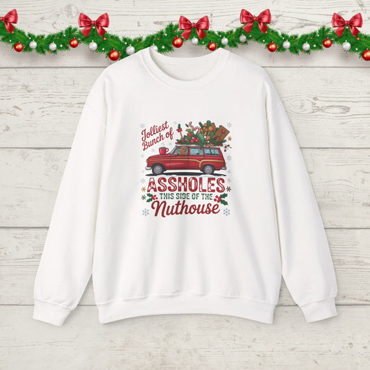 Jolliest Bunch of Assholes Christmas Sweatshirt – Funny Holiday Hoodie, Retro Car Xmas Pullover, Sarcastic Christmas Family Shirt