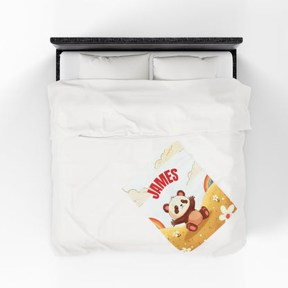 Personalized Kids Panda Blanket – Custom Name Plush Throw with Rainbows, Flowers & Cute Cartoon Panda| Soft Nursery & Toddler Gift