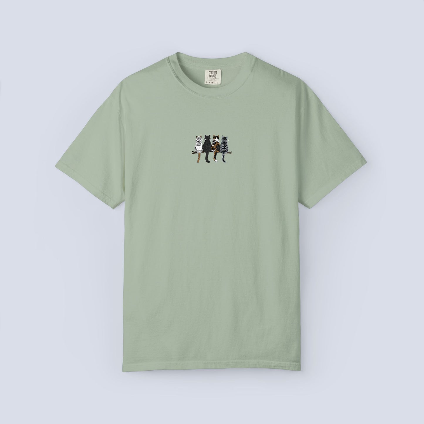 Embroidered Comfort Colors Cat T-Shirt — Cute Cat Patch Tee