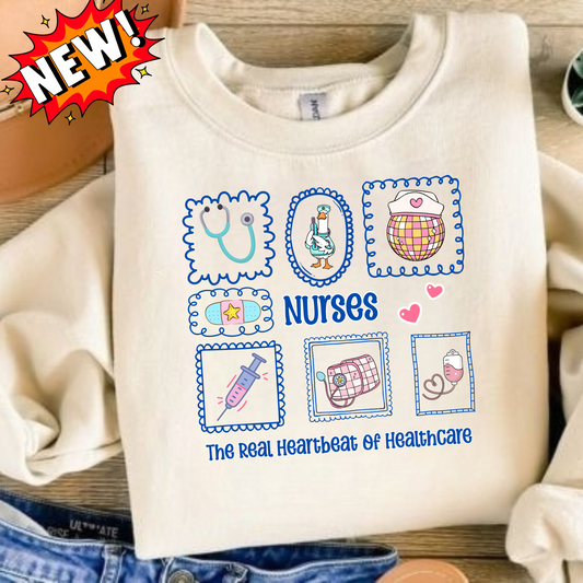 Nurses Heartbeat of Healthcare Sweatshirt – Cute Medical Worker Crewneck, Nurse Appreciation Gift, Healthcare Hero Pullover