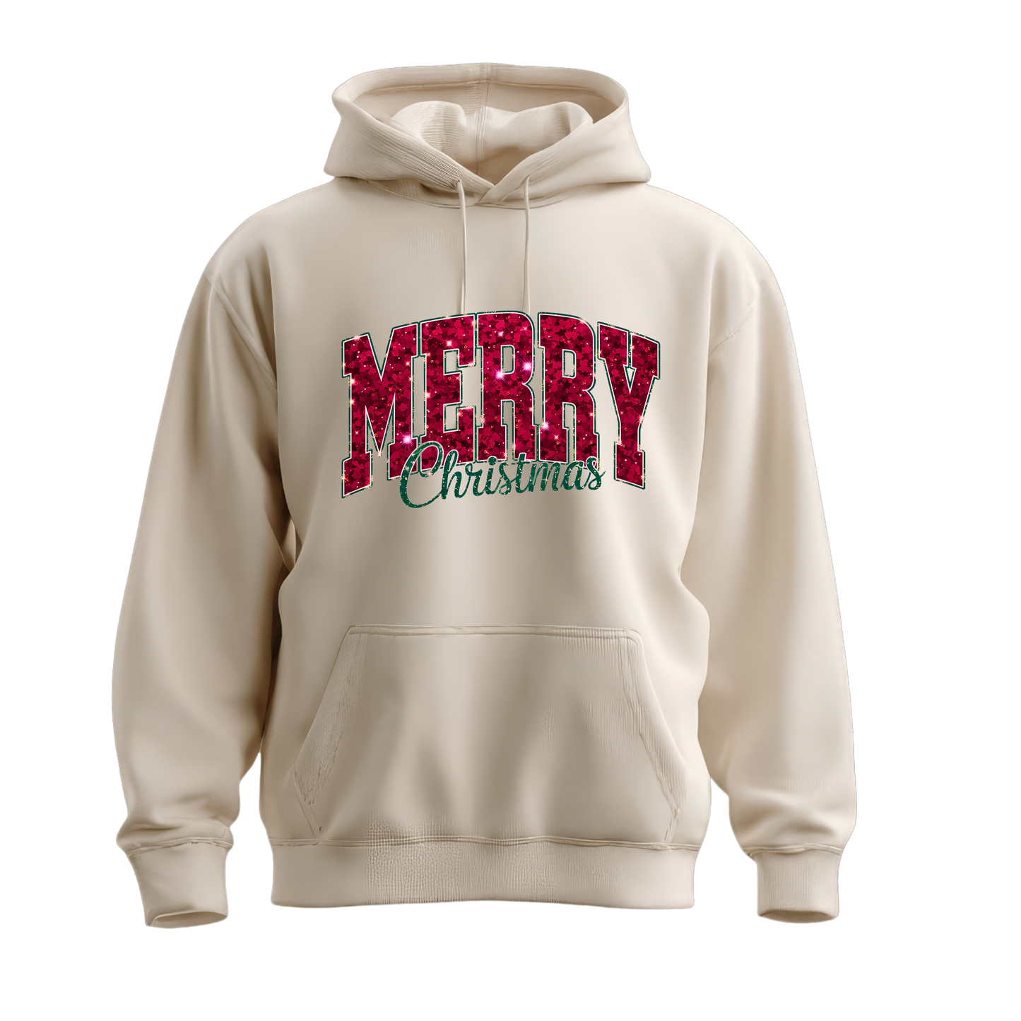 Merry Christmas Glitter Hoodie – Festive Holiday Sparkle Pullover, Cozy Christmas Sweatshirt, Winter Gift