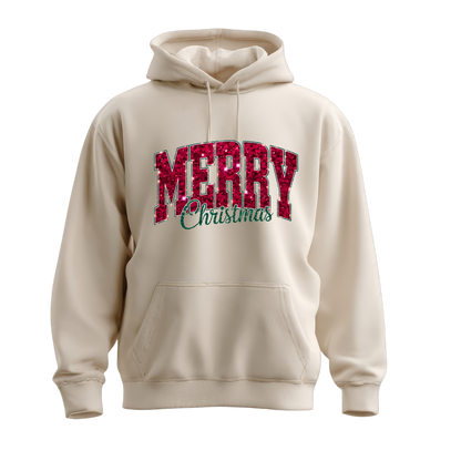 Merry Christmas Glitter Hoodie – Festive Holiday Sparkle Pullover, Cozy Christmas Sweatshirt, Winter Gift