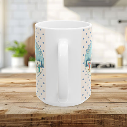 Snow Day Memories Ceramic Mug — Cozy Cabin Winter Scene/ Gift Mug (11oz & 15oz)