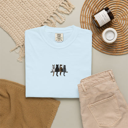 Embroidered Comfort Colors Cat T-Shirt — Cute Cat Patch Tee