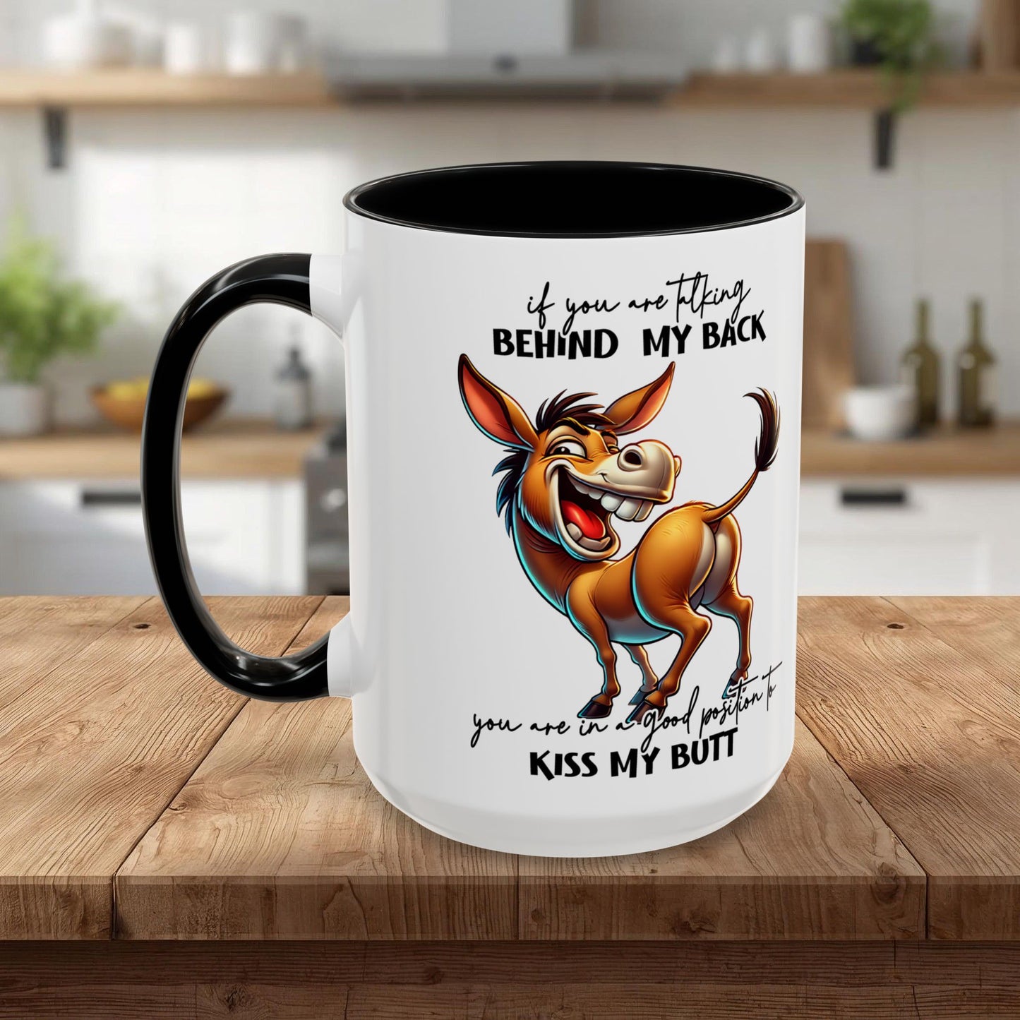 Funny Donkey 'Kiss My Butt' Accent Coffee Mug (11/15oz)
