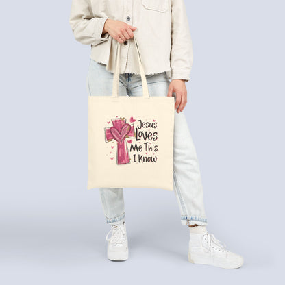 Jesus Loves Me Canvas Tote Bag – Faith Cross Heart Grocery & Church Shopper