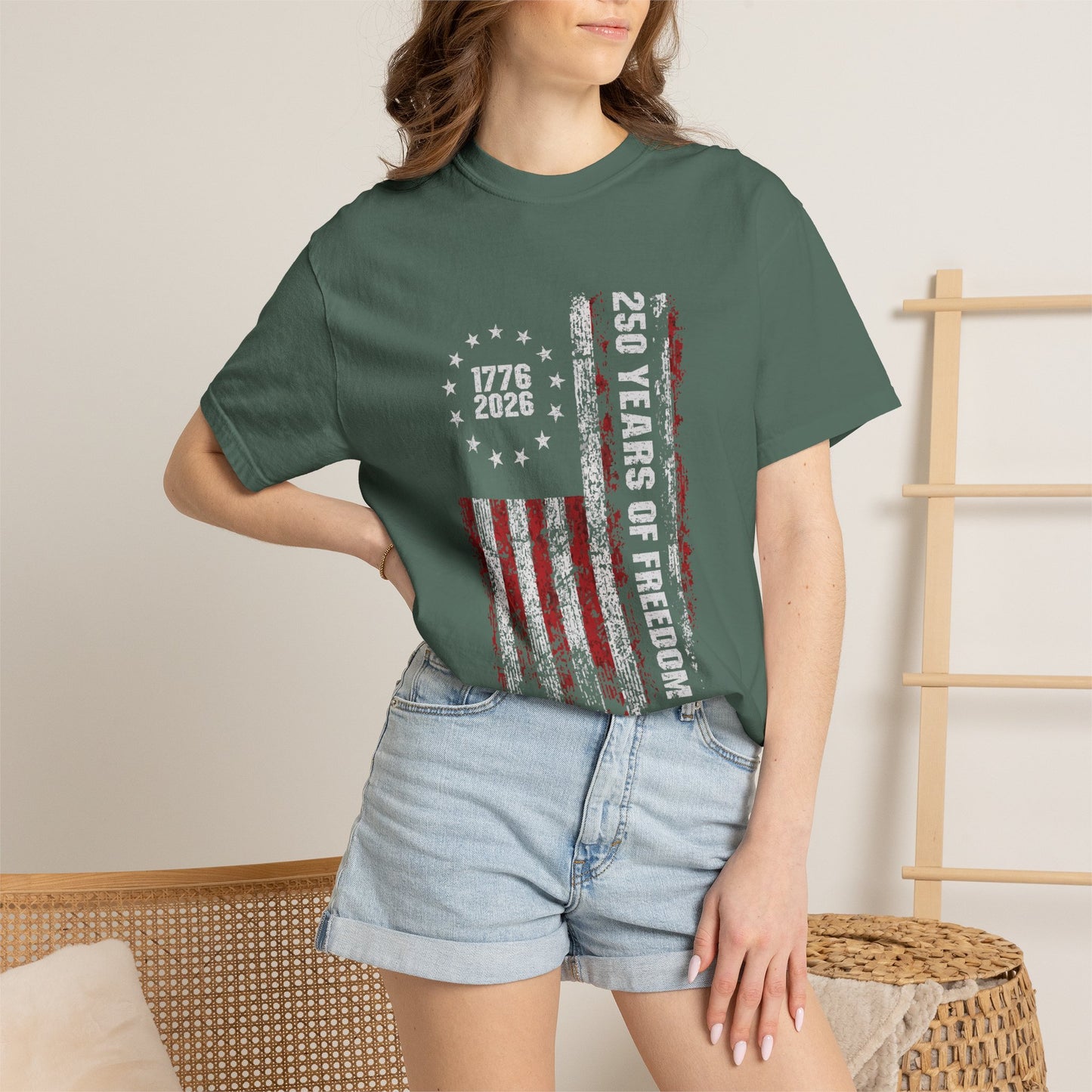 "250 Years of Freedom 1776–2026" Distressed American Flag Patriotic Tee