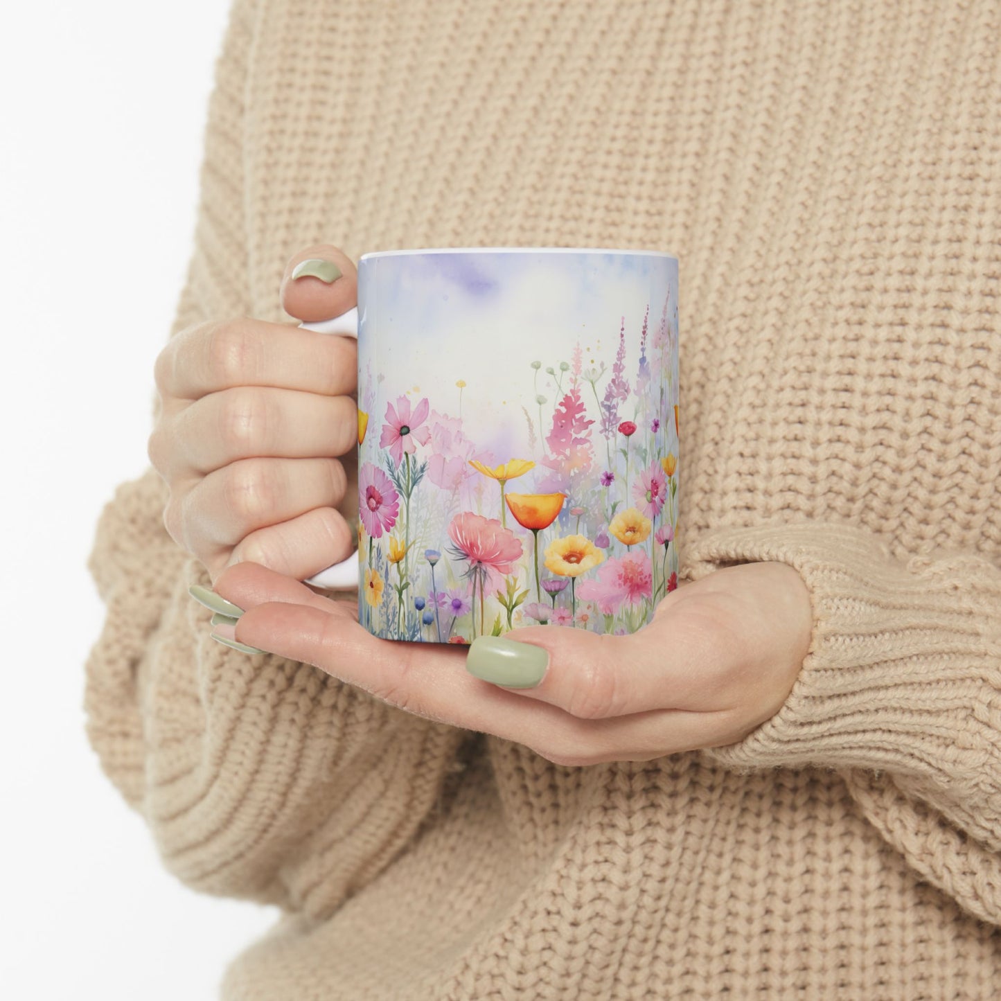 Pastel Meadow Floral Ceramic Mug — "Sip Slowly and Let the Day Unfurl"