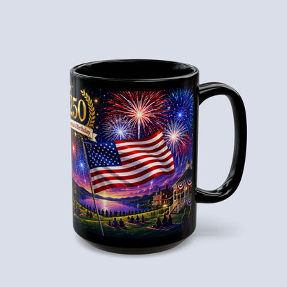 250th America’s Birthday Flag Mug — Patriotic Fireworks Coffee Cup