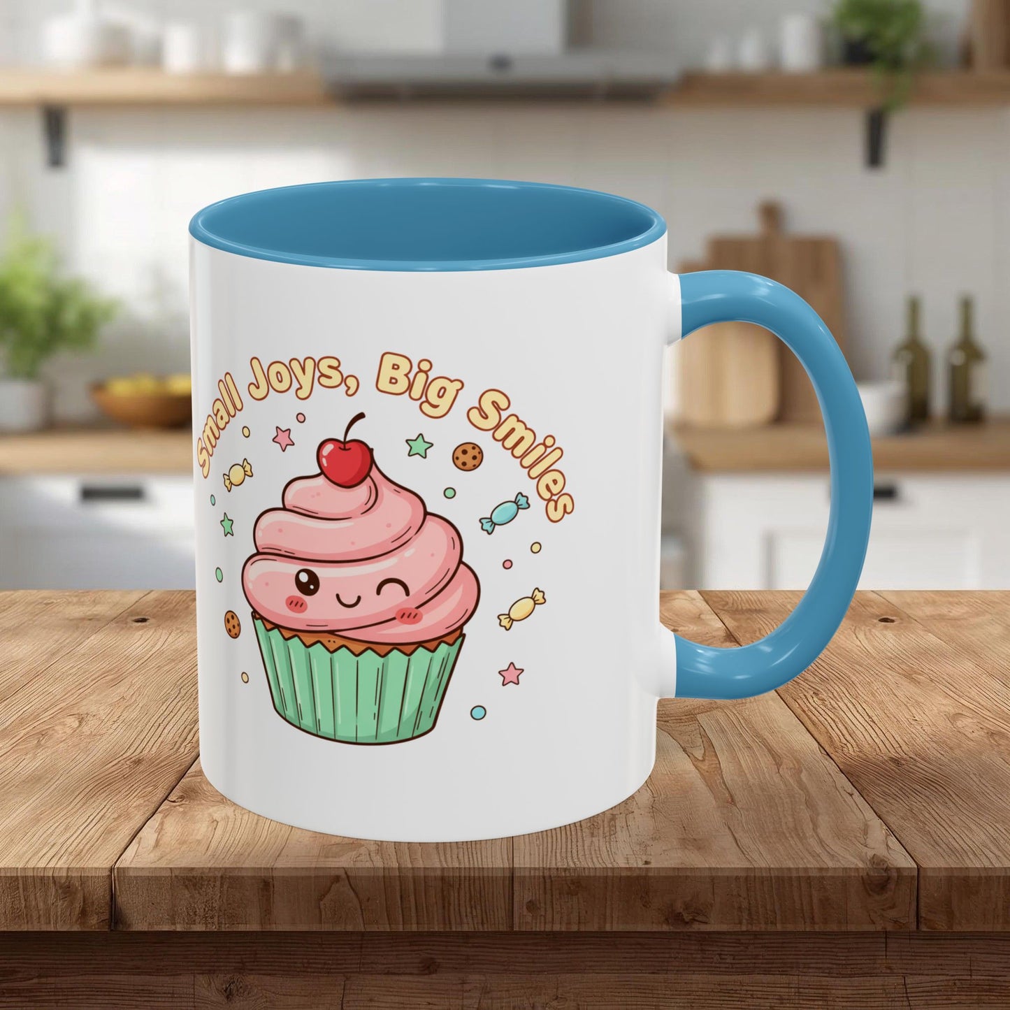 Cupcake Mug - "Small Joys, Big Smiles" Cute Kawaii Accent Coffee Mug/ Gift Mug (11/15oz)