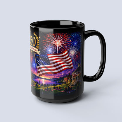 250th America’s Birthday Flag Mug — Patriotic Fireworks Coffee Cup