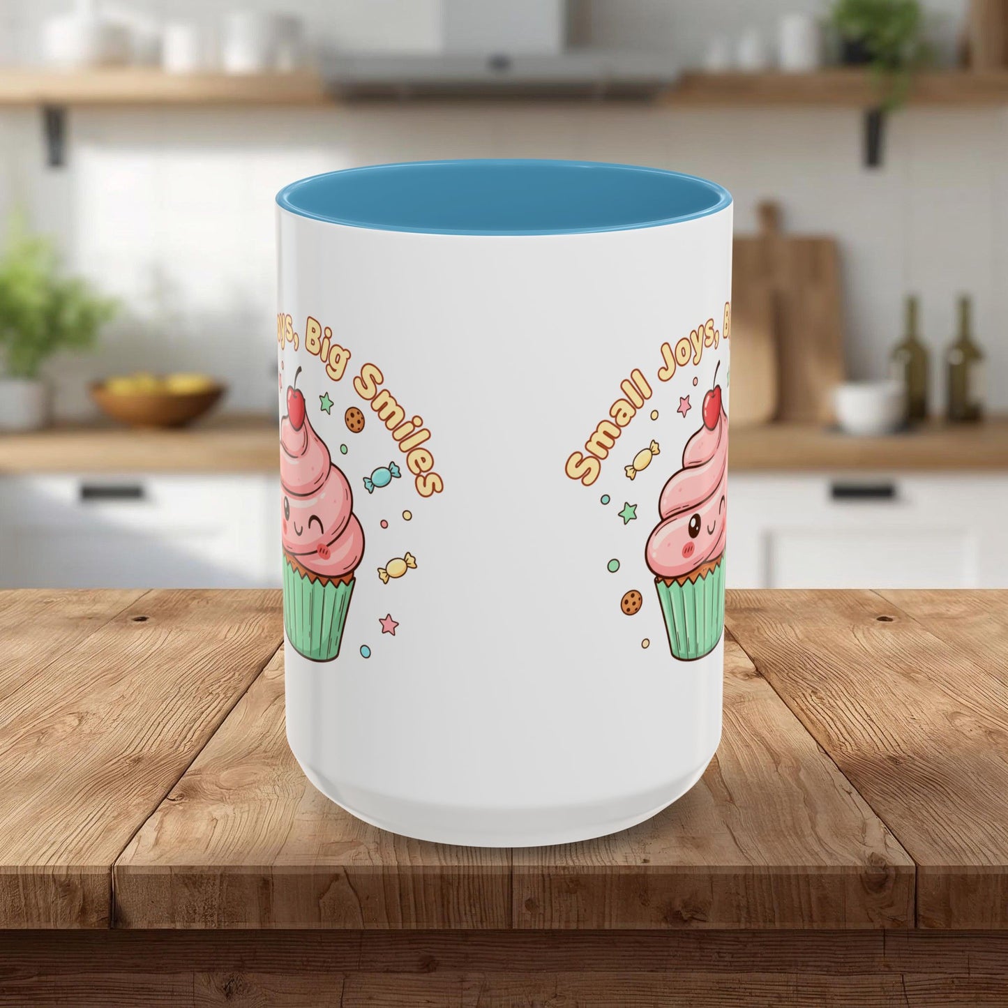 Cupcake Mug - "Small Joys, Big Smiles" Cute Kawaii Accent Coffee Mug/ Gift Mug (11/15oz)