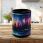 Aurora Forest Black Ceramic Mug | Northern Lights Nightscape Coffee Cup | 11oz & 15oz Mug