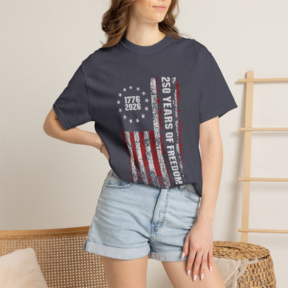 "250 Years of Freedom 1776–2026" Distressed American Flag Patriotic Tee