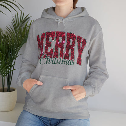 Merry Christmas Glitter Hoodie – Festive Holiday Sparkle Pullover, Cozy Christmas Sweatshirt, Winter Gift
