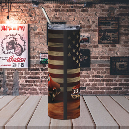20oz Tumbler , Vintage American Muscle Car with Flag Stainless Steel Travel Cup