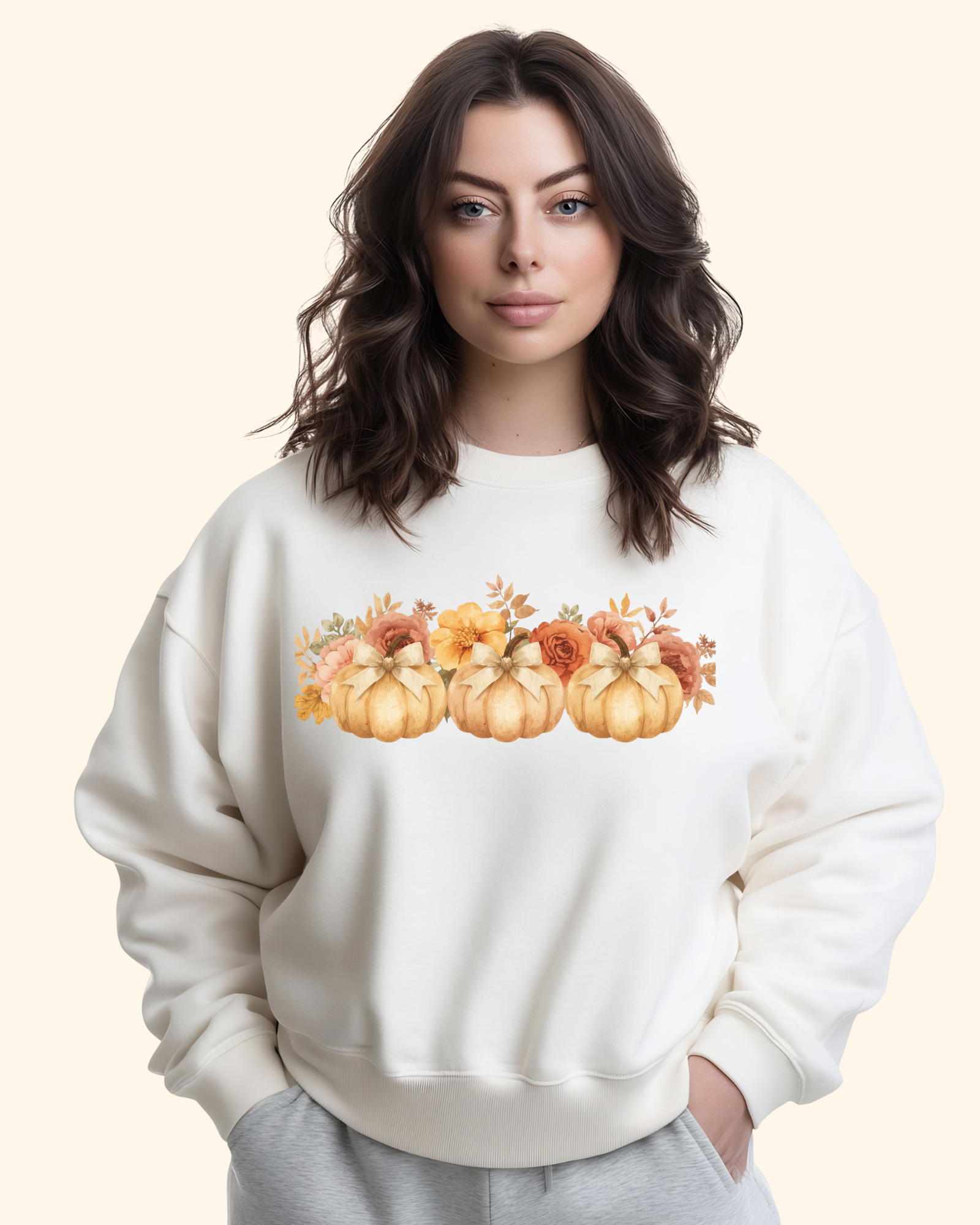 Pumpkin Floral Sweatshirt | Cozy Fall Crewneck | Autumn Gift, Thanksgiving Apparel, Casual Sweater, Harvest Decor, Seasonal Fashion