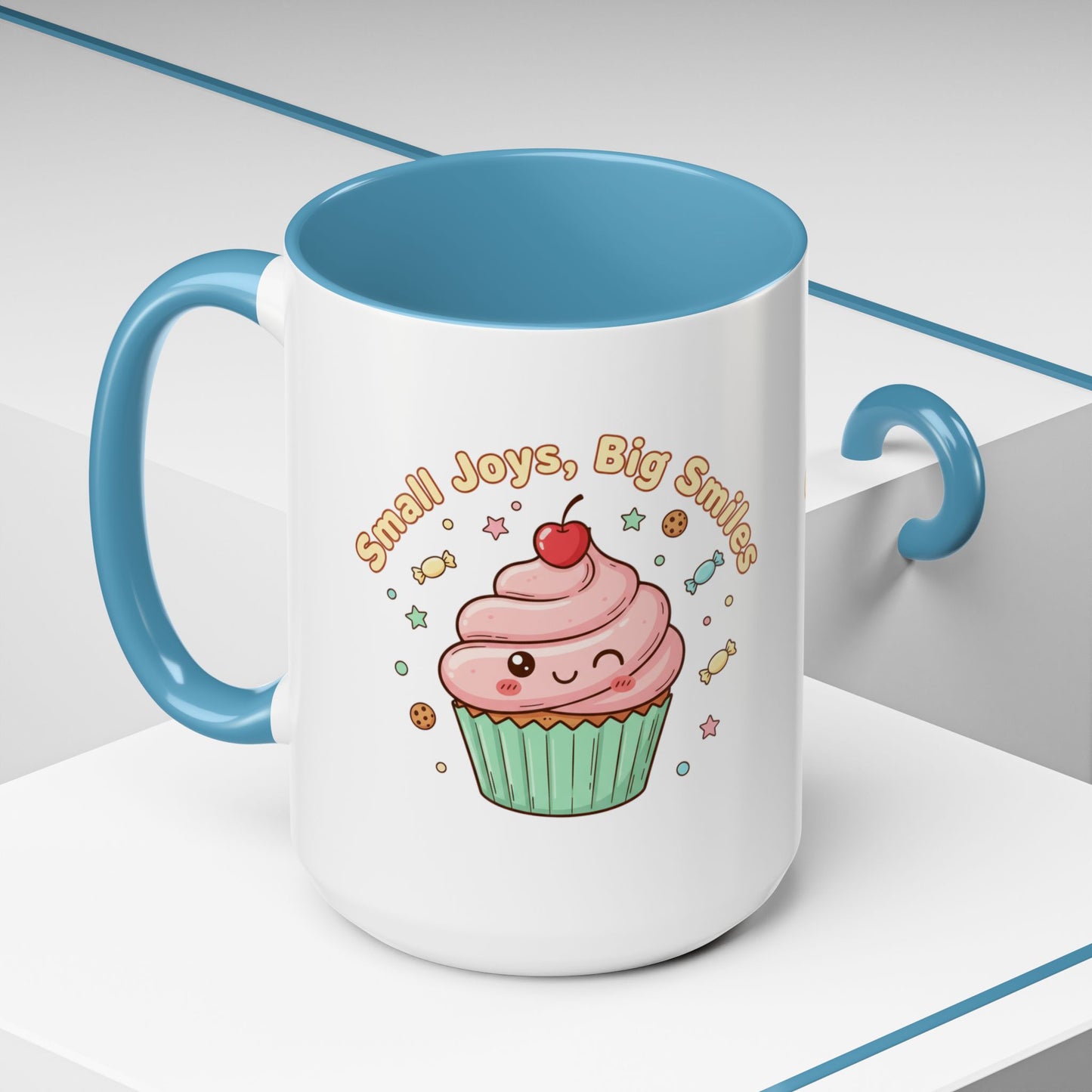 Cupcake Mug - "Small Joys, Big Smiles" Cute Kawaii Accent Coffee Mug/ Gift Mug (11/15oz)