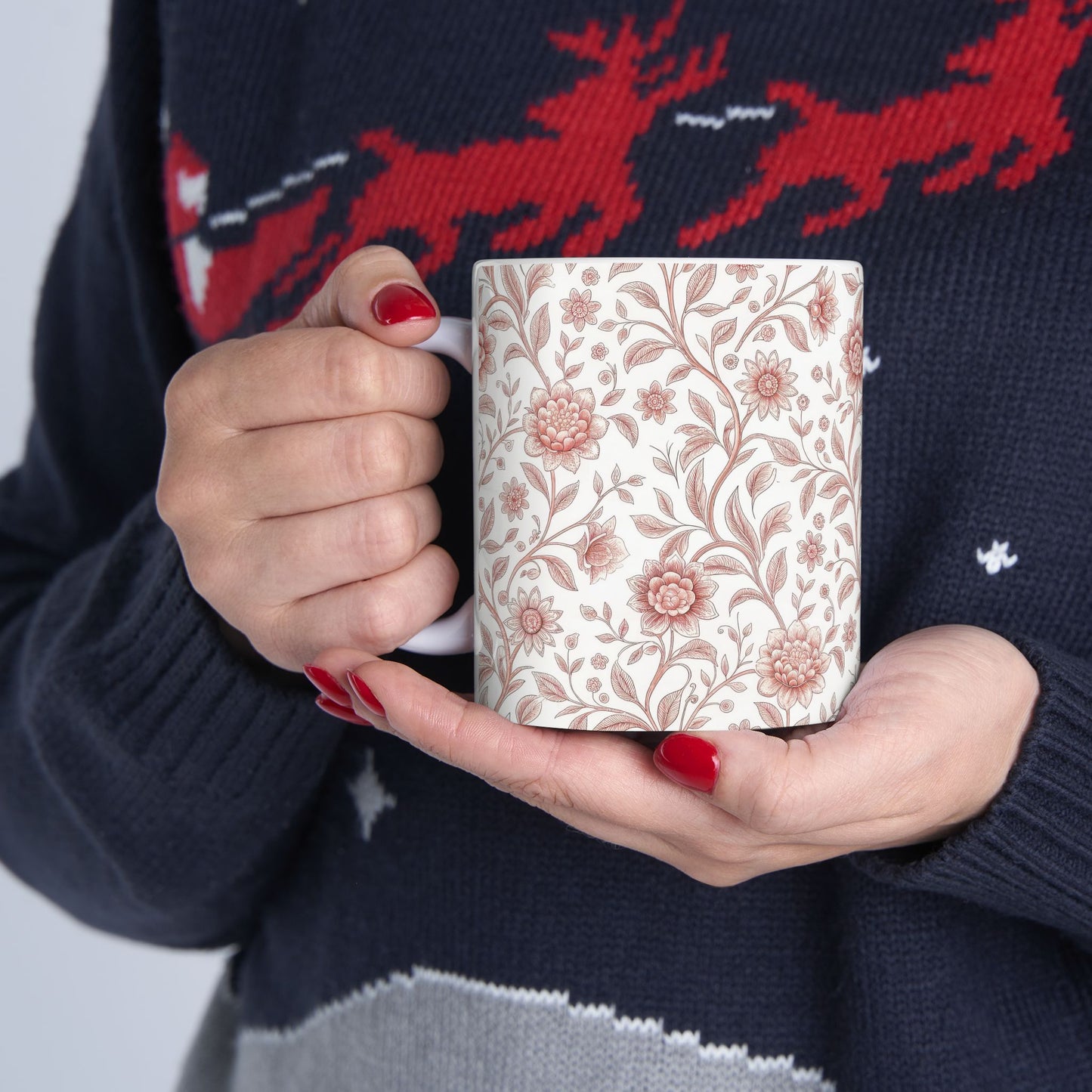 Vintage Rose Floral Ceramic Mug – Pink Botanical Pattern / Gift Mug(11oz & 15oz)