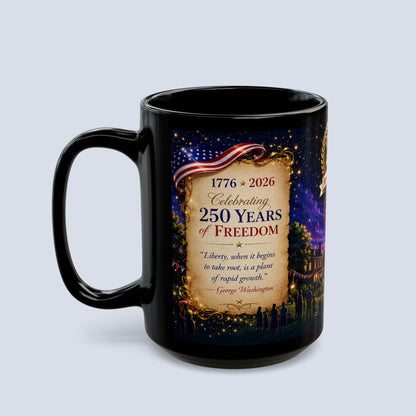 250th America’s Birthday Flag Mug — Patriotic Fireworks Coffee Cup