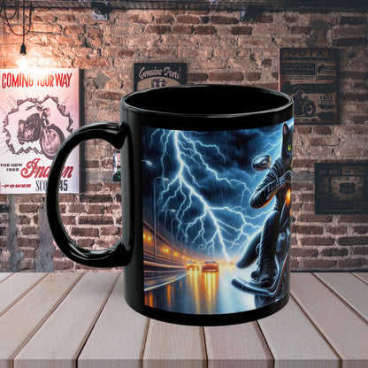 Biker Cat Riding Through Lightning mug - ceramic gift mug (11oz/15oz)