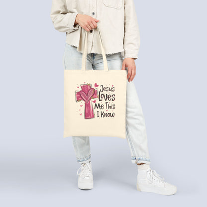 Jesus Loves Me Canvas Tote Bag – Faith Cross Heart Grocery & Church Shopper
