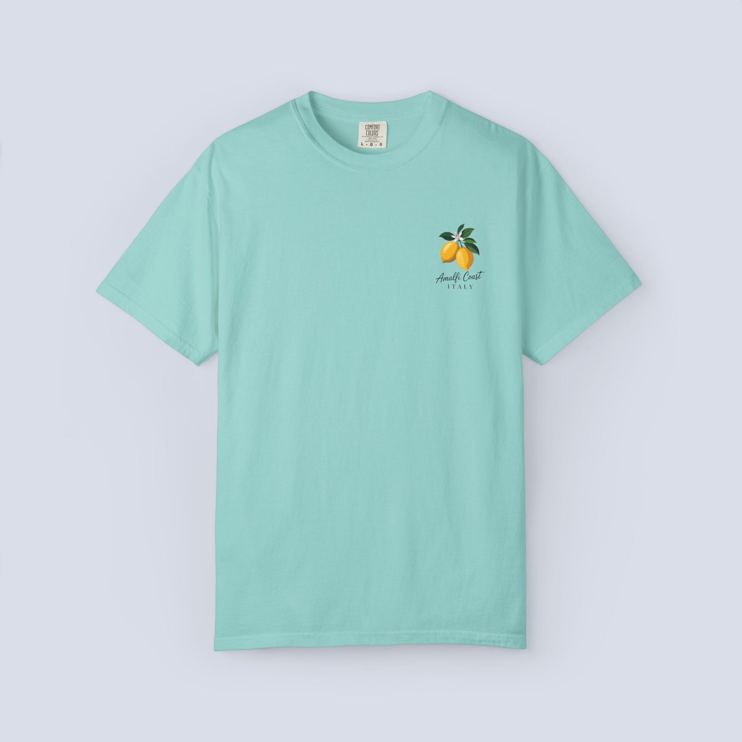 Amalfi Coast Lemon Capri Postcard T-Shirt, Front and Back Design, Comfort Colors 1717, sizes S-4X