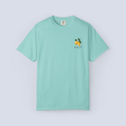 Amalfi Coast Lemon Capri Postcard T-Shirt, Front and Back Design, Comfort Colors 1717, sizes S-4X
