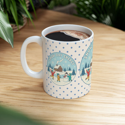 Snow Day Memories Ceramic Mug — Cozy Cabin Winter Scene/ Gift Mug (11oz & 15oz)