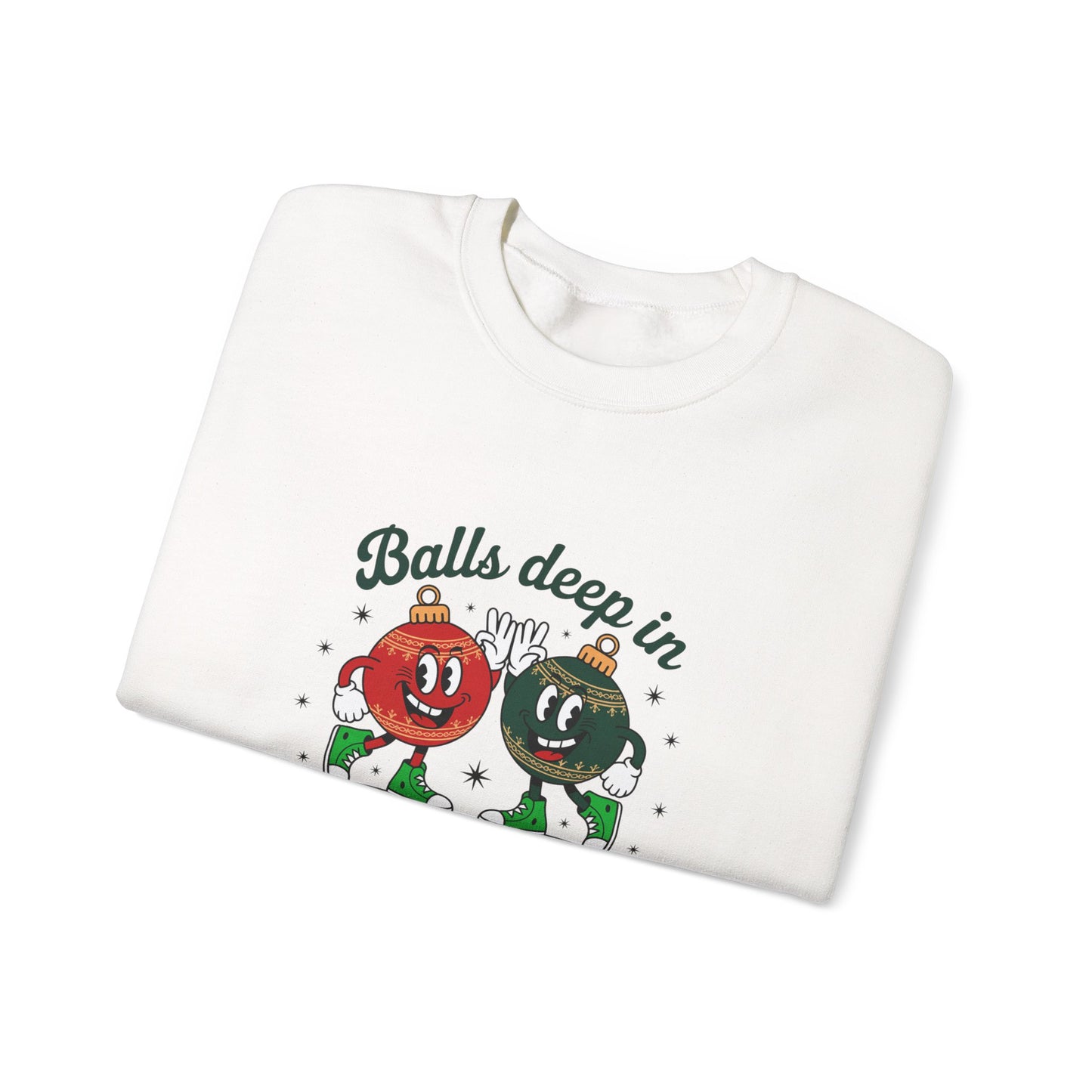 Christmas Golf Sweatshirt — “Balls Deep in Christmas Spirit” Holiday Crewneck