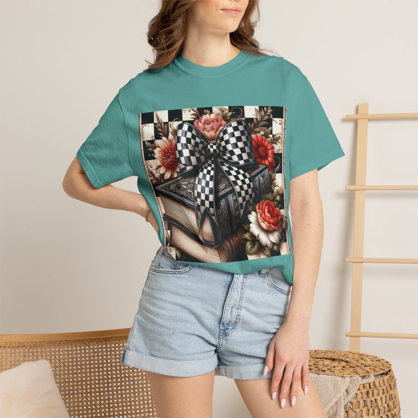 Checkered Bow Books Shirt | Floral Book Lover Tee | Cottagecore Reading Shirt | Gift for Readers | Bookish Graphic Tee | Dark Academia Shirt