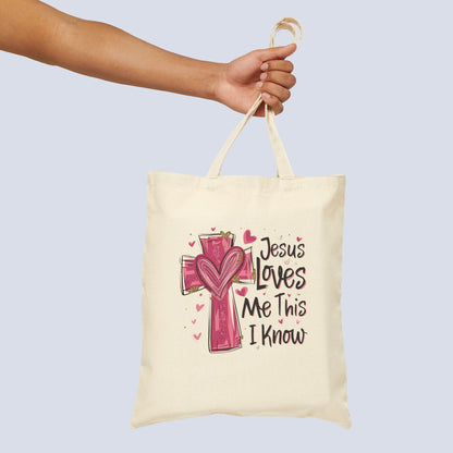 Jesus Loves Me Canvas Tote Bag – Faith Cross Heart Grocery & Church Shopper