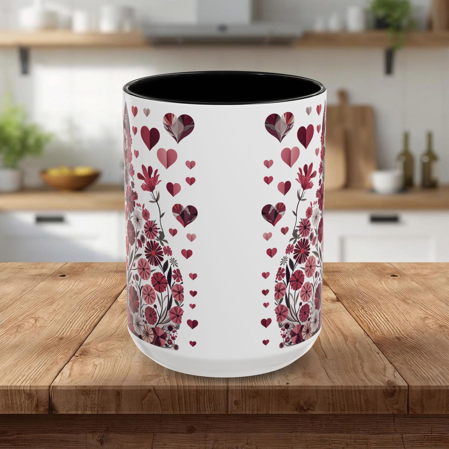 Floral Cat Heart Accent Coffee Mug — Gift Mug (11/15oz)