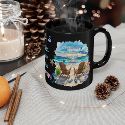 Beach Mug - "Salt & Sun Are My Therapy" Scenic Ocean Coffee Cup (11oz/15oz)
