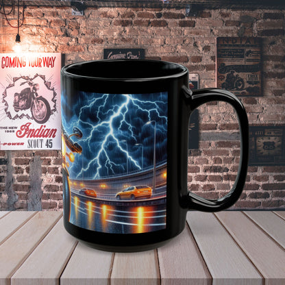 Biker Cat Riding Through Lightning mug - ceramic gift mug (11oz/15oz)