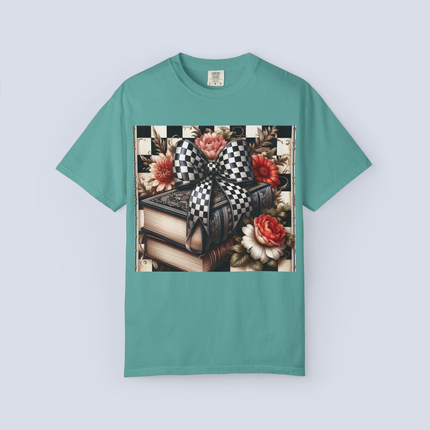 Checkered Bow Books Shirt | Floral Book Lover Tee | Cottagecore Reading Shirt | Gift for Readers | Bookish Graphic Tee | Dark Academia Shirt