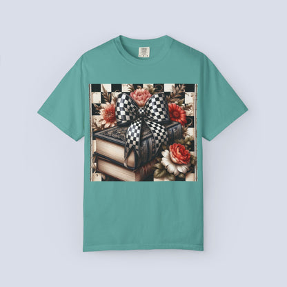 Checkered Bow Books Shirt | Floral Book Lover Tee | Cottagecore Reading Shirt | Gift for Readers | Bookish Graphic Tee | Dark Academia Shirt