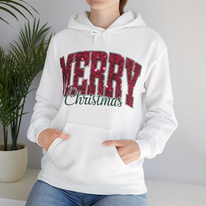 Merry Christmas Glitter Hoodie – Festive Holiday Sparkle Pullover, Cozy Christmas Sweatshirt, Winter Gift