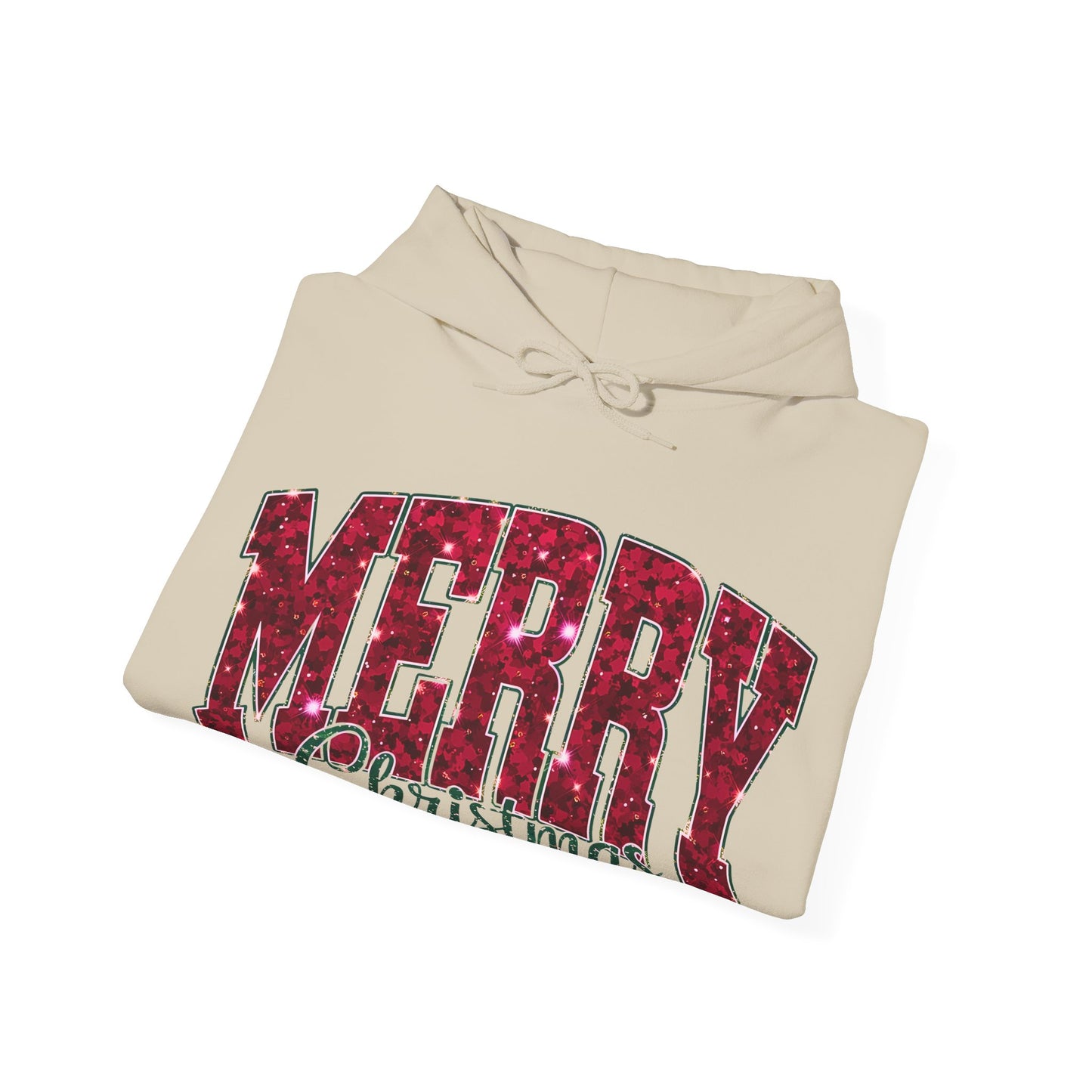 Merry Christmas Glitter Hoodie – Festive Holiday Sparkle Pullover, Cozy Christmas Sweatshirt, Winter Gift