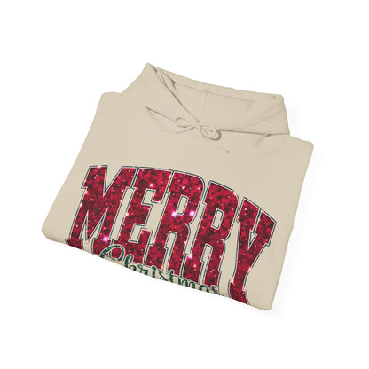 Merry Christmas Glitter Hoodie – Festive Holiday Sparkle Pullover, Cozy Christmas Sweatshirt, Winter Gift