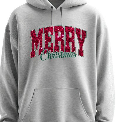 Merry Christmas Glitter Hoodie – Festive Holiday Sparkle Pullover, Cozy Christmas Sweatshirt, Winter Gift