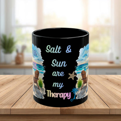 Beach Mug - "Salt & Sun Are My Therapy" Scenic Ocean Coffee Cup (11oz/15oz)