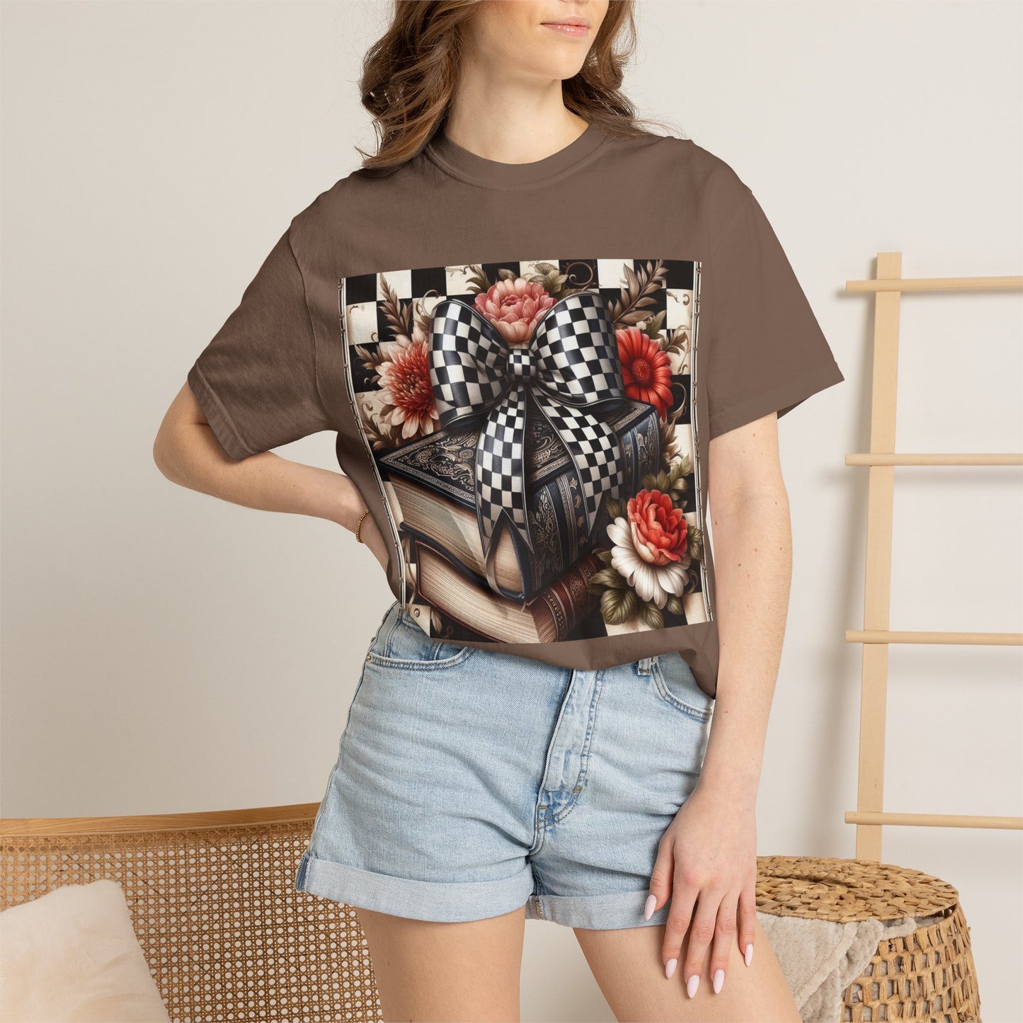 Checkered Bow Books Shirt | Floral Book Lover Tee | Cottagecore Reading Shirt | Gift for Readers | Bookish Graphic Tee | Dark Academia Shirt