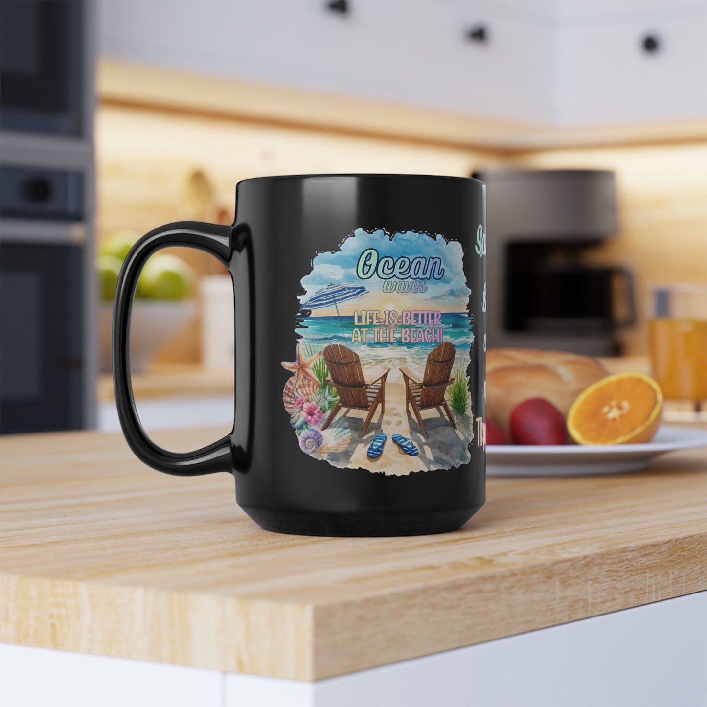 Beach Mug - "Salt & Sun Are My Therapy" Scenic Ocean Coffee Cup (11oz/15oz)