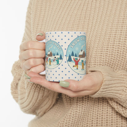 Snow Day Memories Ceramic Mug — Cozy Cabin Winter Scene/ Gift Mug (11oz & 15oz)