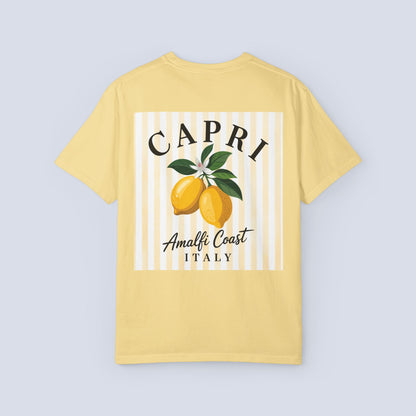 Amalfi Coast Lemon Capri Postcard T-Shirt, Front and Back Design, Comfort Colors 1717, sizes S-4X